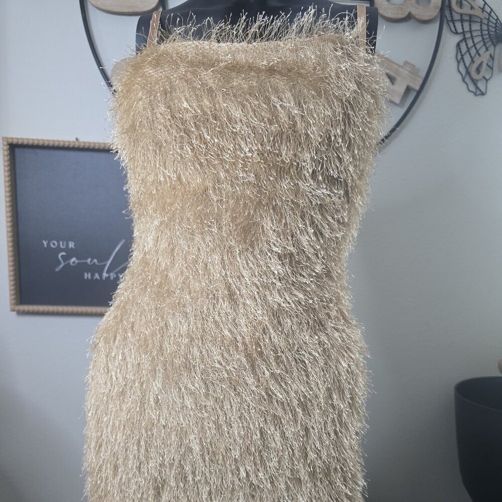 🌟Gold Fuzzy Mini Dress | Stretchy & Stunning | Size Small